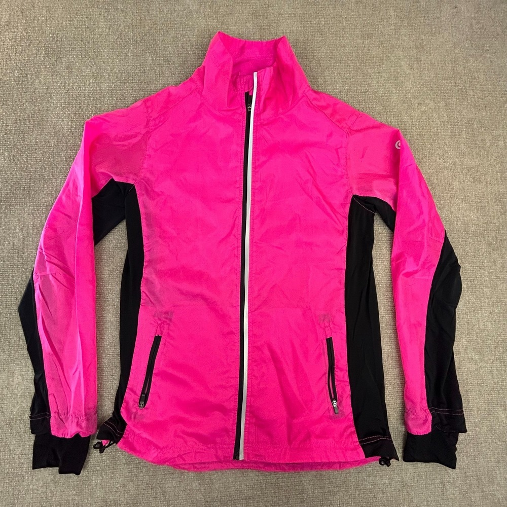 Green Layer Sports Jacket Women's L Pink Mesh Lined Lightweight Thumbhole Sleeve